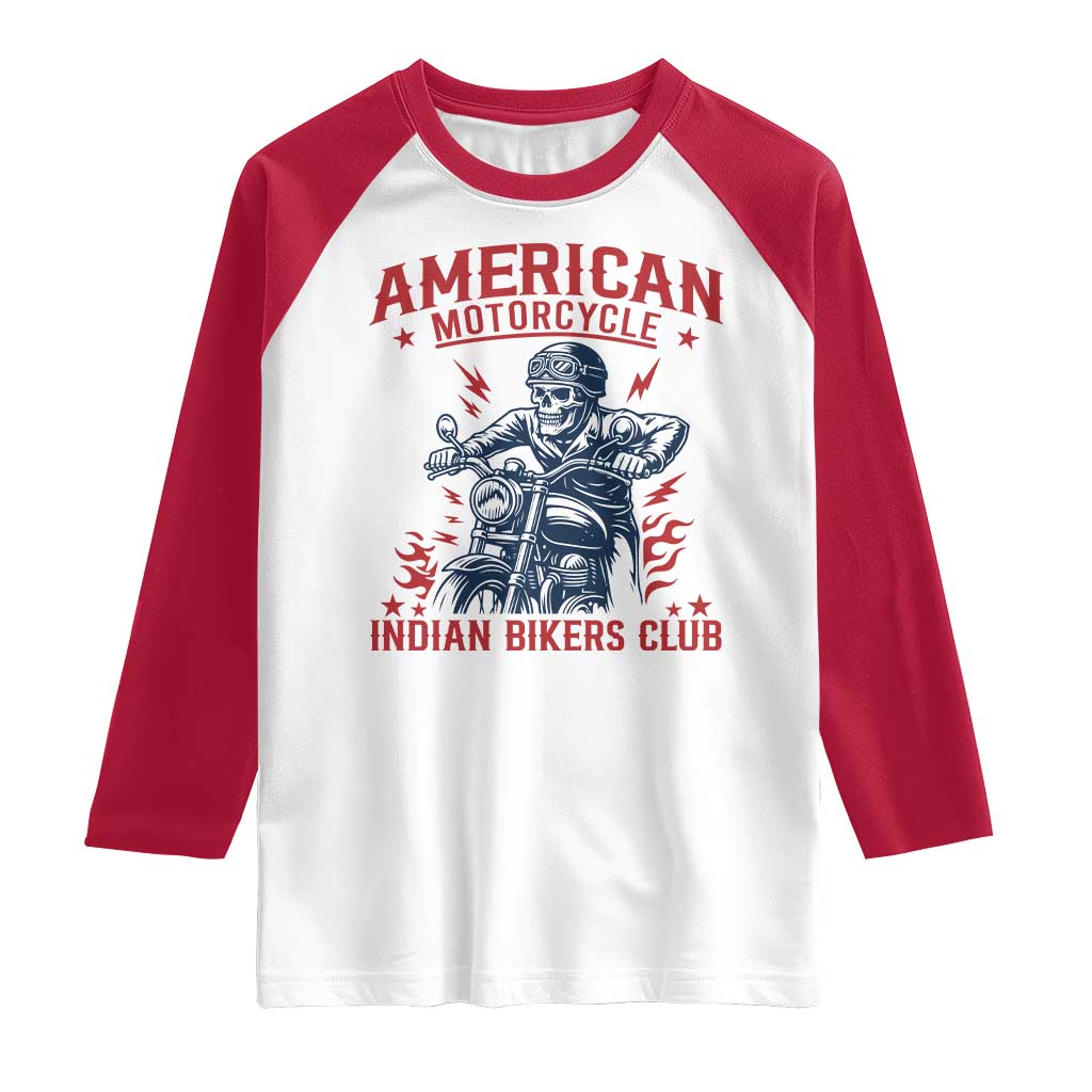 Funny Skeleton Motorcycle Raglan Shirt American Motorcycle Indian Bikers Club TS14 White Red Print Your Wear