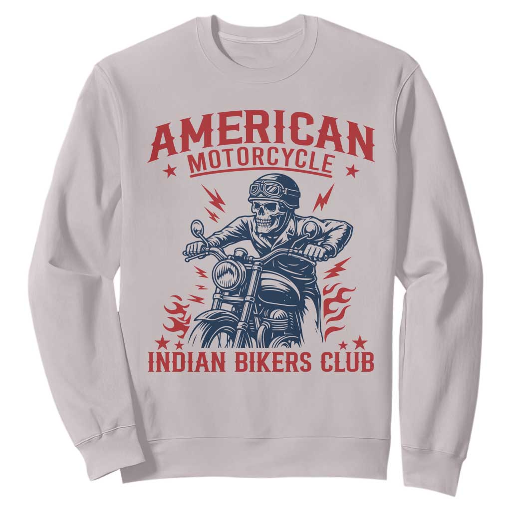 Funny Skeleton Motorcycle Sweatshirt American Motorcycle Indian Bikers Club TS14 Ice Gray Print Your Wear