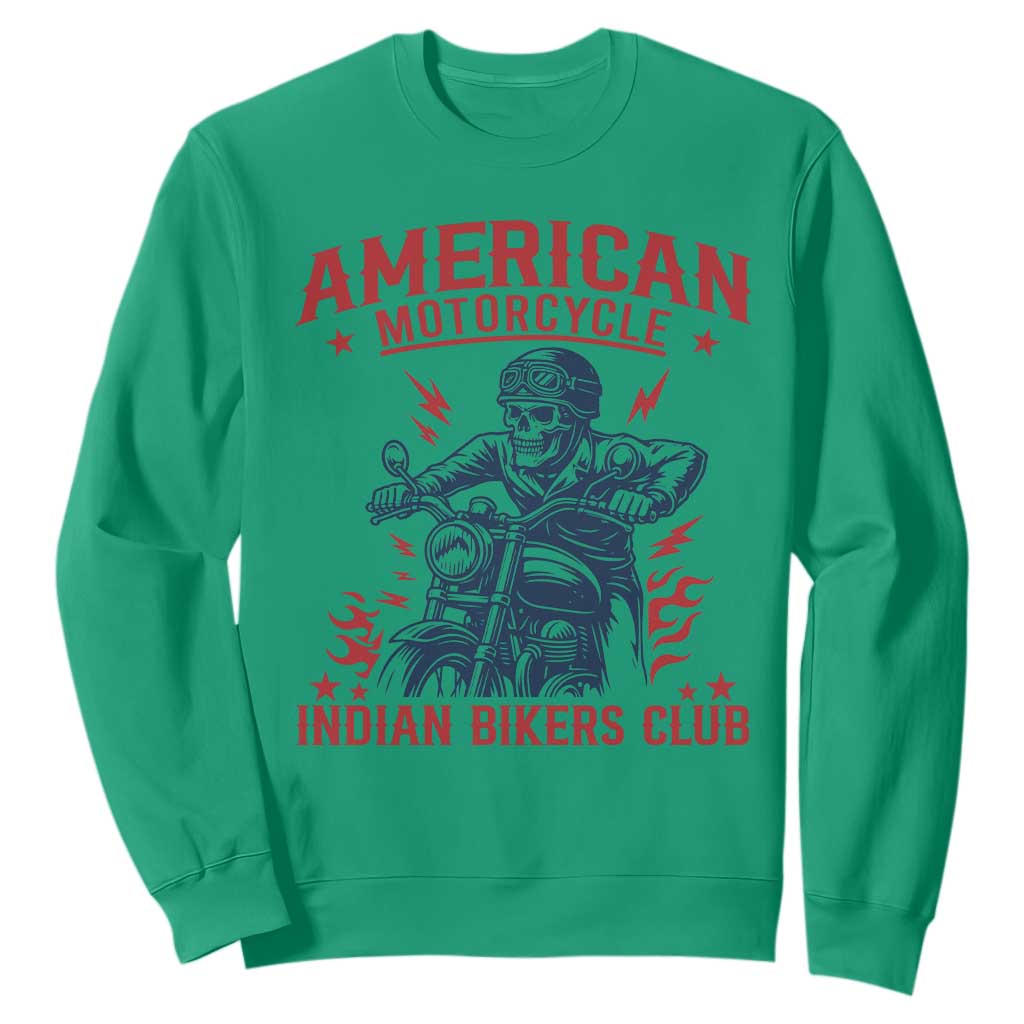 Funny Skeleton Motorcycle Sweatshirt American Motorcycle Indian Bikers Club TS14 Irish Green Print Your Wear