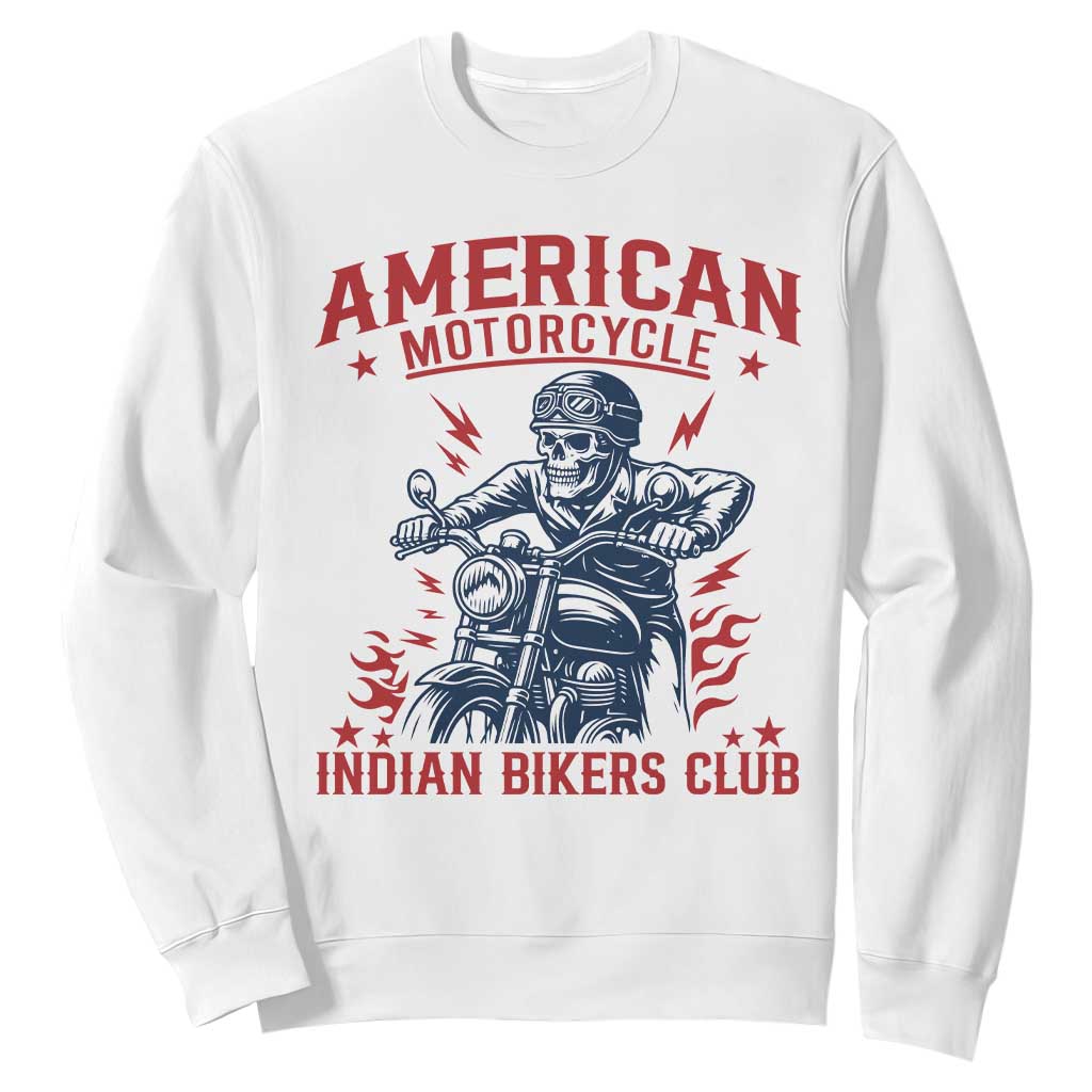 Funny Skeleton Motorcycle Sweatshirt American Motorcycle Indian Bikers Club TS14 White Print Your Wear