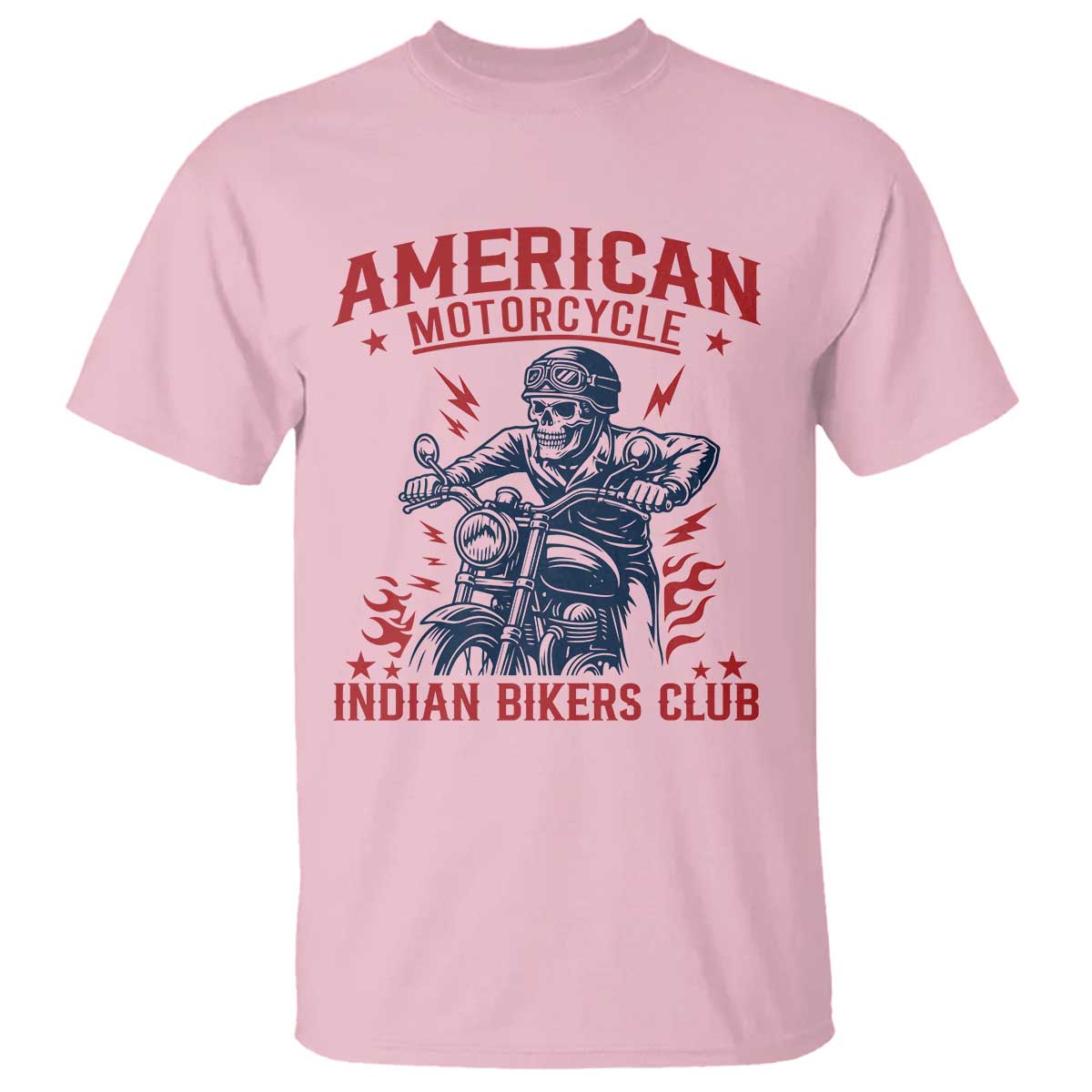 Funny Skeleton Motorcycle T Shirt American Motorcycle Indian Bikers Club TS14 Light Pink Print Your Wear