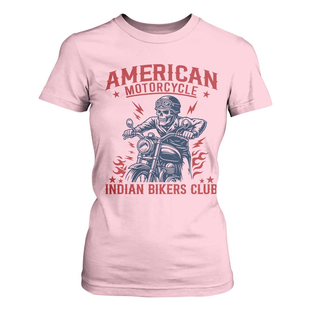 Funny Skeleton Motorcycle T Shirt For Women American Motorcycle Indian Bikers Club TS14 Light Pink Print Your Wear