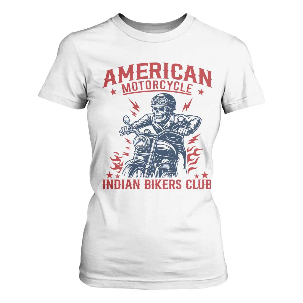 Funny Skeleton Motorcycle T Shirt For Women American Motorcycle Indian Bikers Club TS14 White Print Your Wear