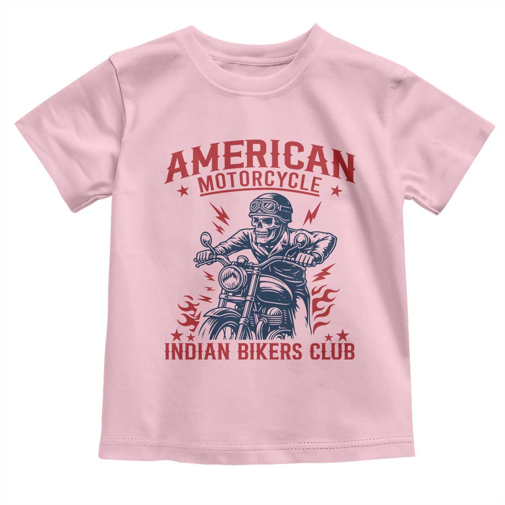 Funny Skeleton Motorcycle Toddler T Shirt American Motorcycle Indian Bikers Club TS14 Light Pink Print Your Wear