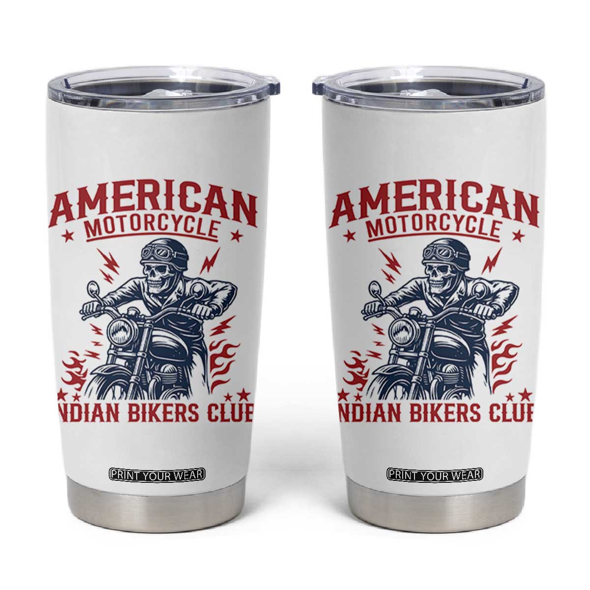 Funny Skeleton Motorcycle Tumbler Cup American Motorcycle Indian Bikers Club TS14 White Print Your Wear