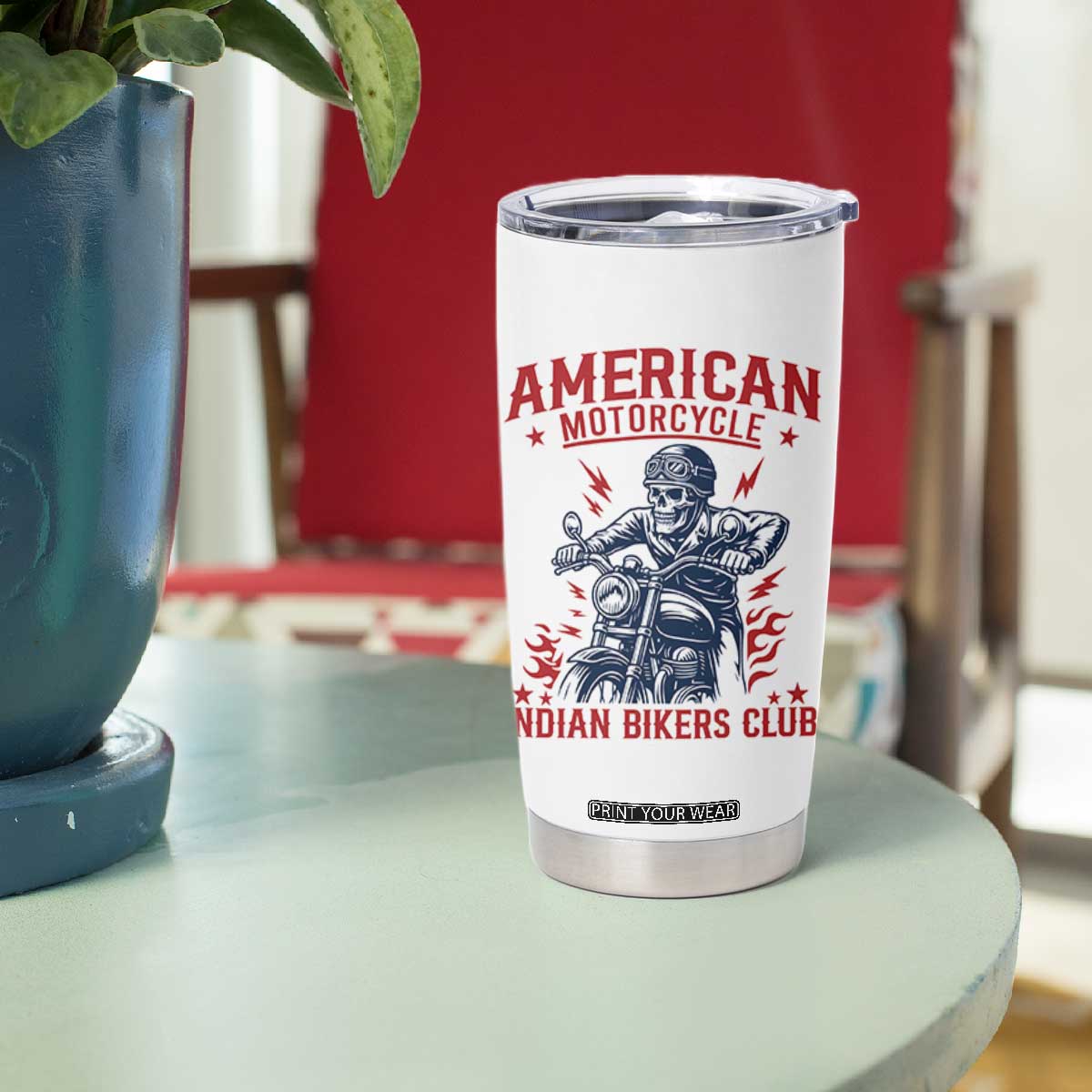 Funny Skeleton Motorcycle Tumbler Cup American Motorcycle Indian Bikers Club TS14 Print Your Wear