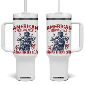 Funny Skeleton Motorcycle Tumbler With Handle American Motorcycle Indian Bikers Club TS14 One Size: 40 oz White Print Your Wear