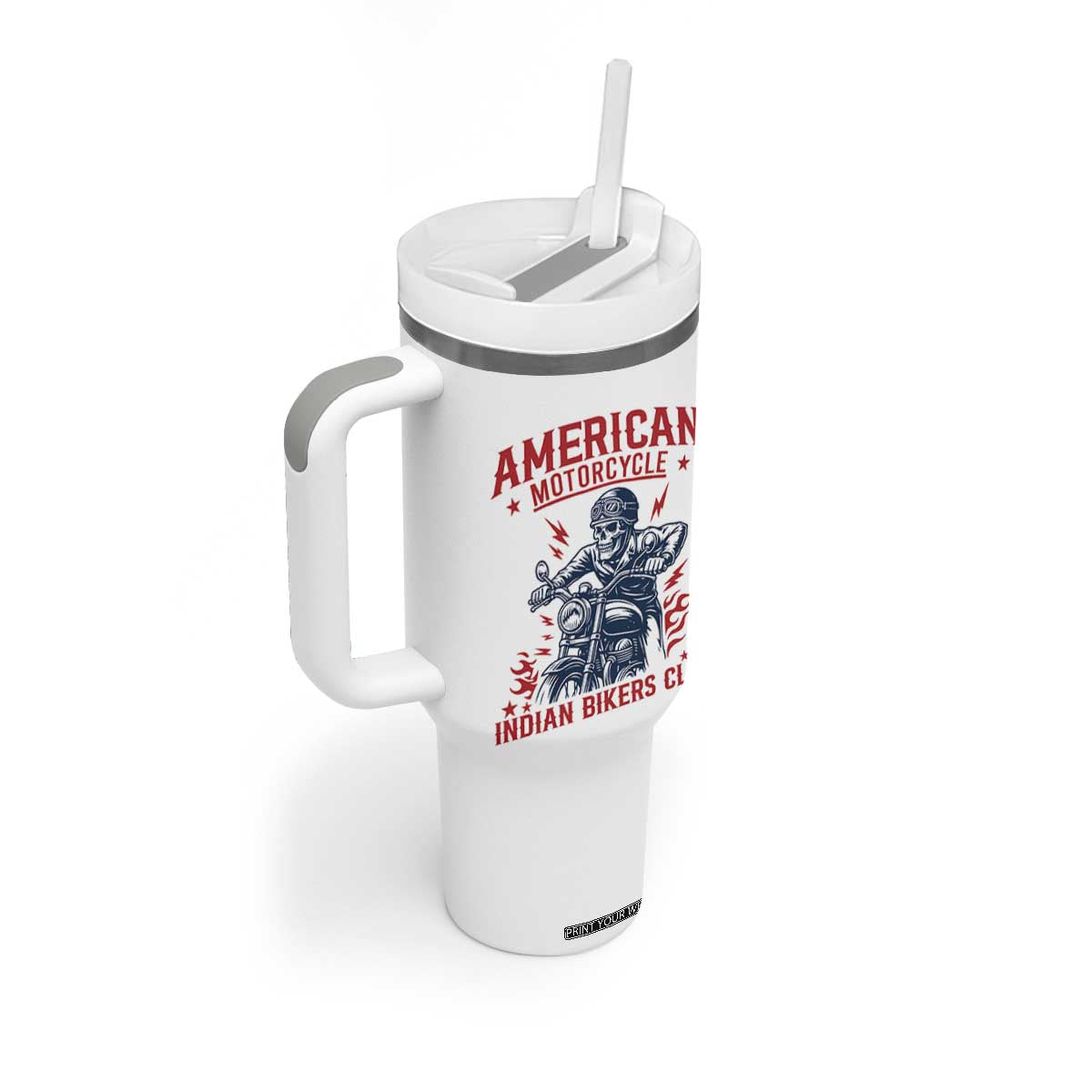 Funny Skeleton Motorcycle Tumbler With Handle American Motorcycle Indian Bikers Club TS14 Print Your Wear