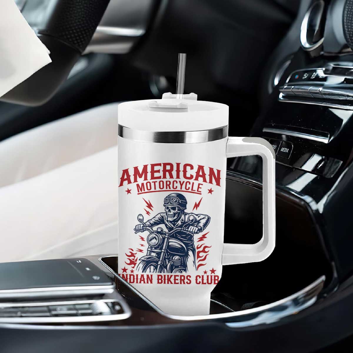 Funny Skeleton Motorcycle Tumbler With Handle American Motorcycle Indian Bikers Club TS14 Print Your Wear