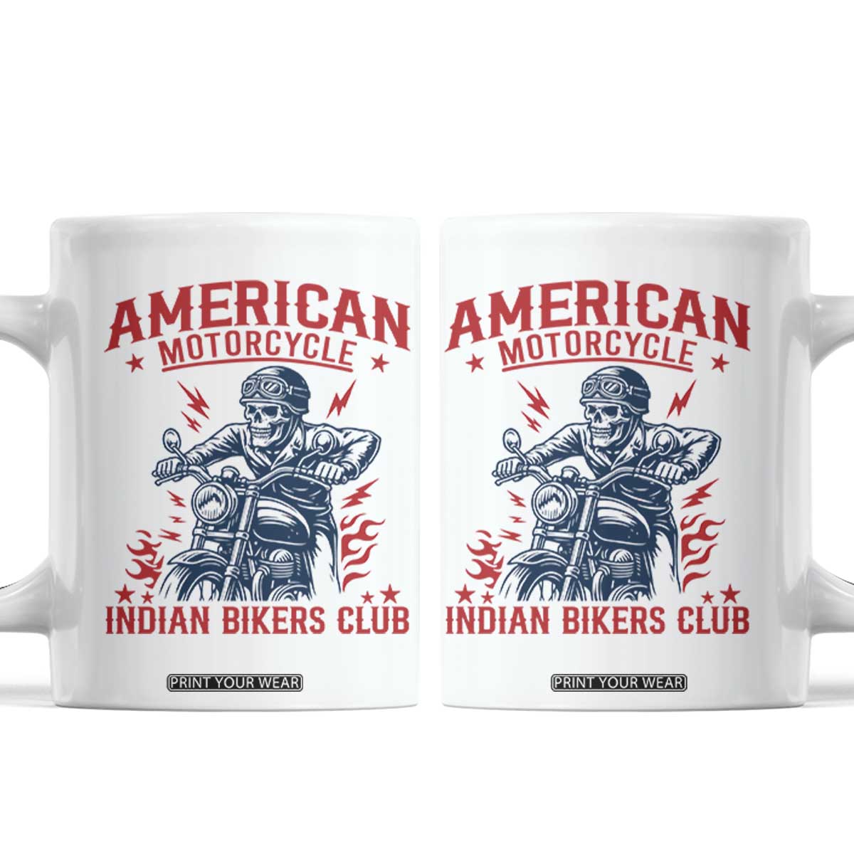 Funny Skeleton Motorcycle Coffee Mug American Motorcycle Indian Bikers Club TS14 White Print Your Wear