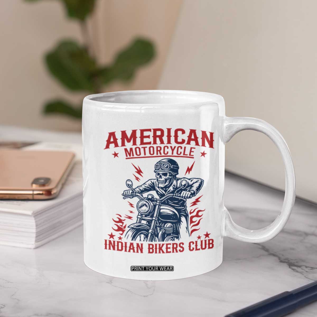 Funny Skeleton Motorcycle Coffee Mug American Motorcycle Indian Bikers Club TS14 Print Your Wear