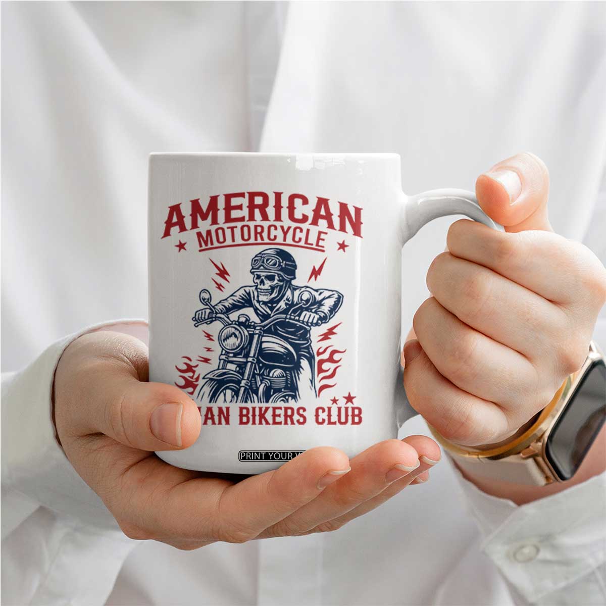 Funny Skeleton Motorcycle Coffee Mug American Motorcycle Indian Bikers Club TS14 Print Your Wear