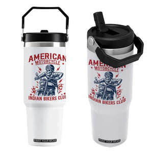 Funny Skeleton Motorcycle Flip Straw Tumbler American Motorcycle Indian Bikers Club TS14 One Size: 30 oz White Print Your Wear
