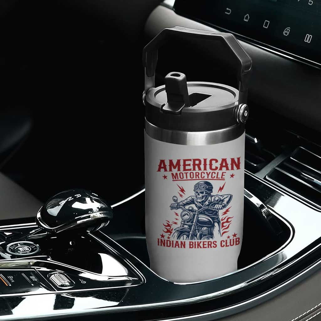 Funny Skeleton Motorcycle Flip Straw Tumbler American Motorcycle Indian Bikers Club TS14 Print Your Wear