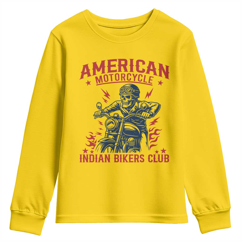 Funny Skeleton Motorcycle Youth Sweatshirt American Motorcycle Indian Bikers Club TS14 Daisy Print Your Wear