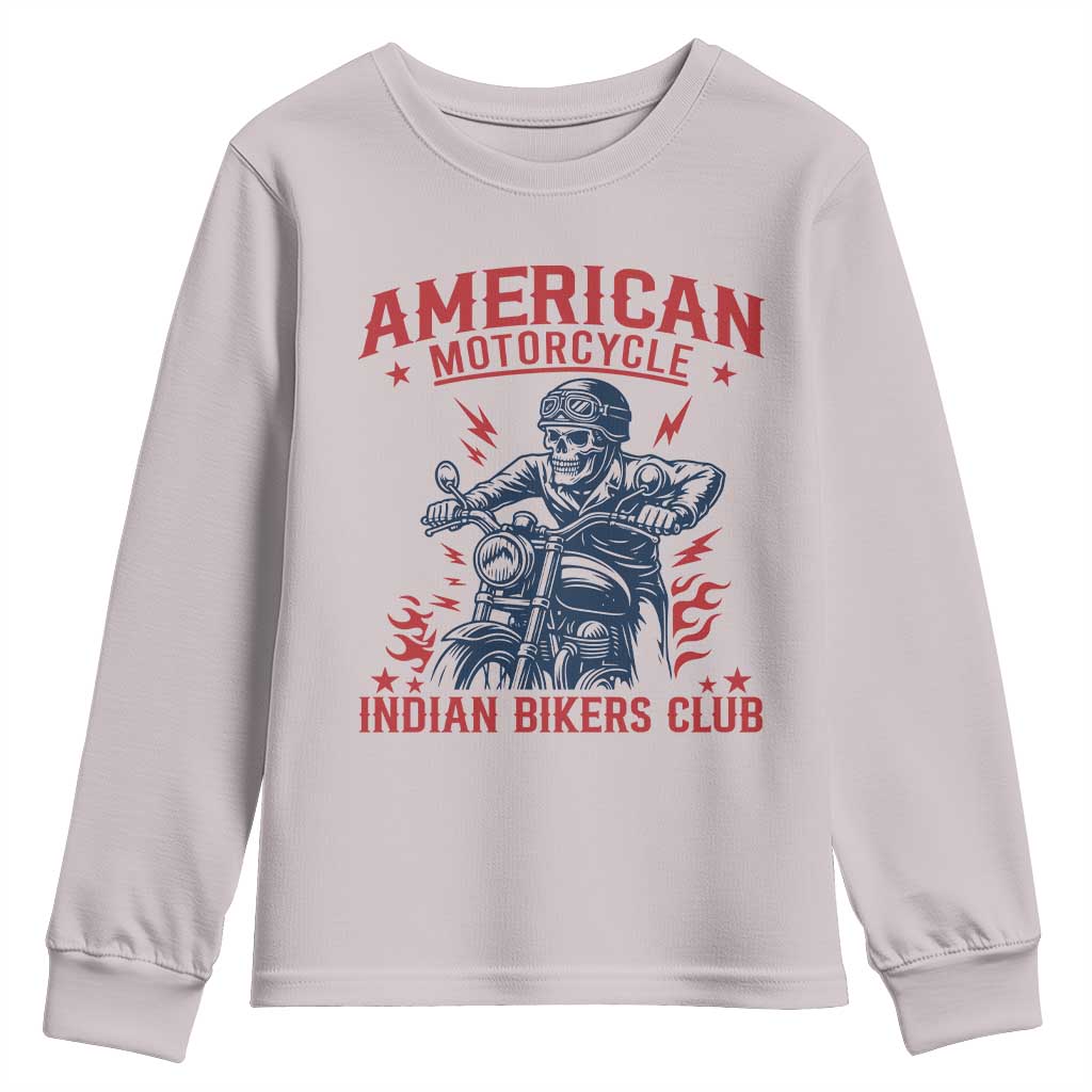 Funny Skeleton Motorcycle Youth Sweatshirt American Motorcycle Indian Bikers Club TS14 Ice Gray Print Your Wear