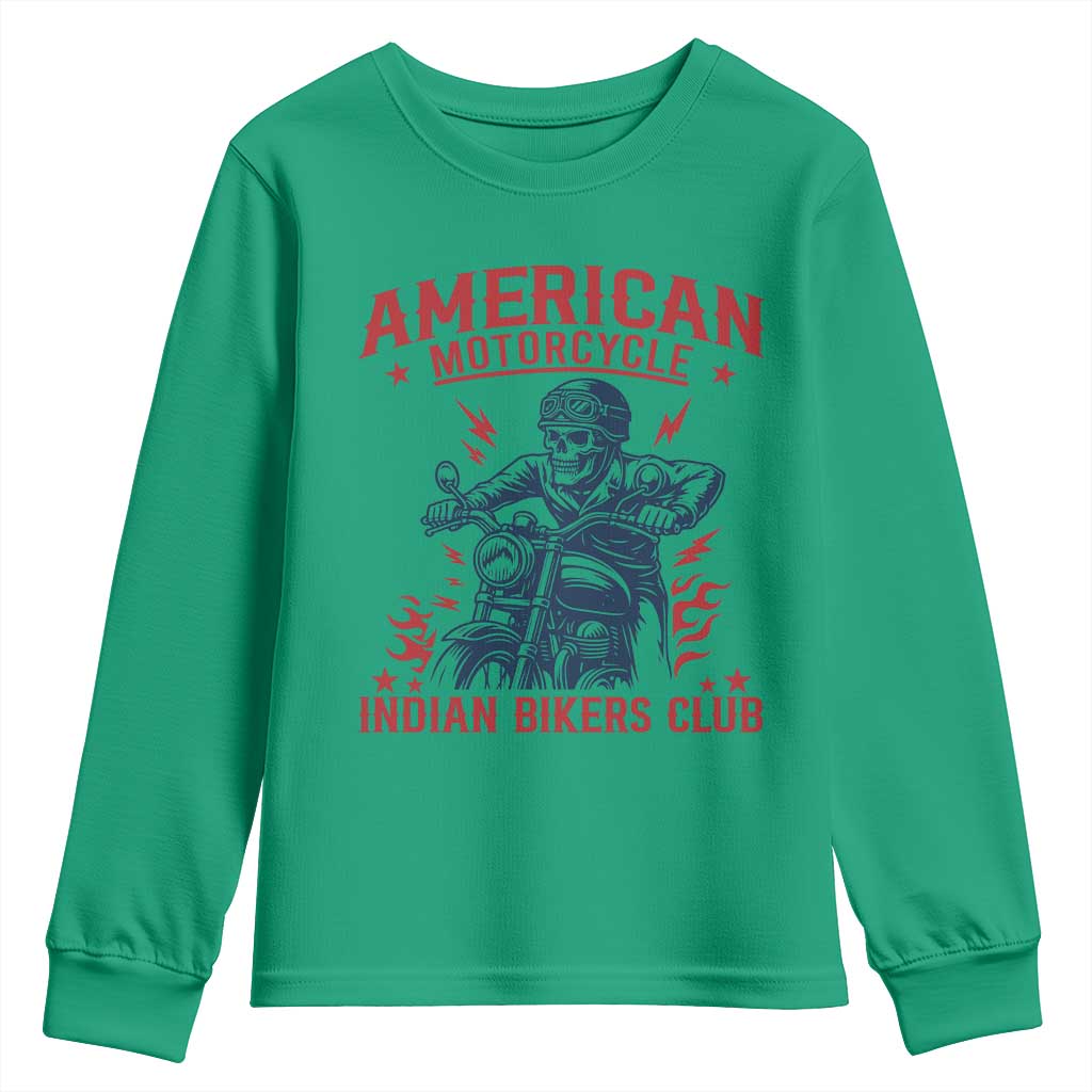 Funny Skeleton Motorcycle Youth Sweatshirt American Motorcycle Indian Bikers Club TS14 Irish Green Print Your Wear