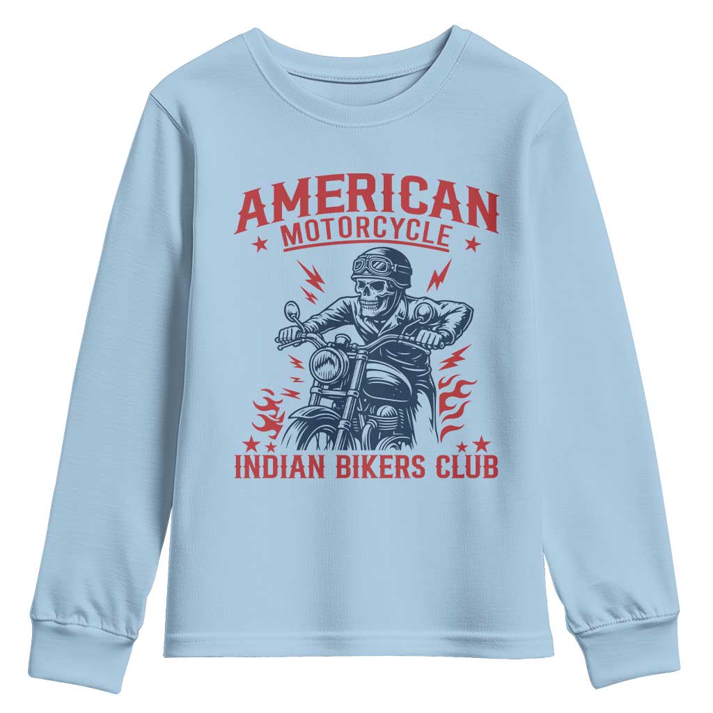 Funny Skeleton Motorcycle Youth Sweatshirt American Motorcycle Indian Bikers Club TS14 Light Blue Print Your Wear