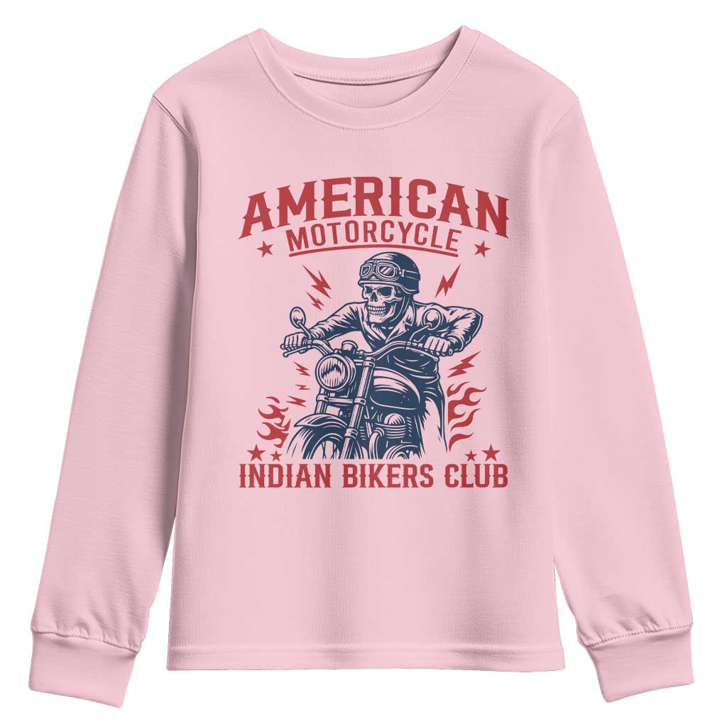 Funny Skeleton Motorcycle Youth Sweatshirt American Motorcycle Indian Bikers Club TS14 Light Pink Print Your Wear
