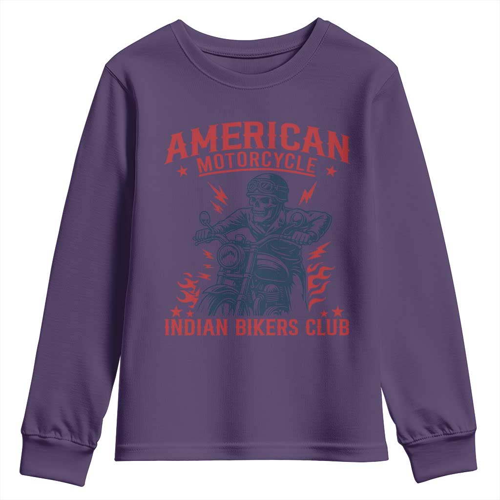 Funny Skeleton Motorcycle Youth Sweatshirt American Motorcycle Indian Bikers Club TS14 Purple Print Your Wear