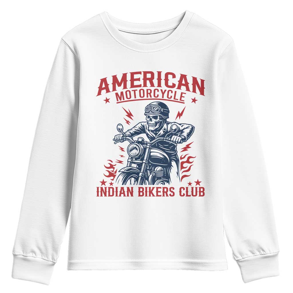 Funny Skeleton Motorcycle Youth Sweatshirt American Motorcycle Indian Bikers Club TS14 White Print Your Wear