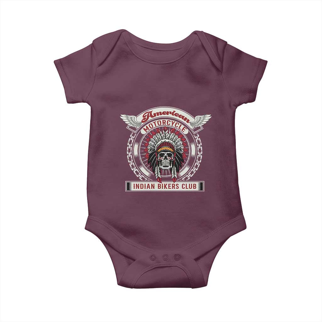 Native American Indian Chief Skull Motorcycle Headdress Baby Onesie TS14 Maroon Print Your Wear