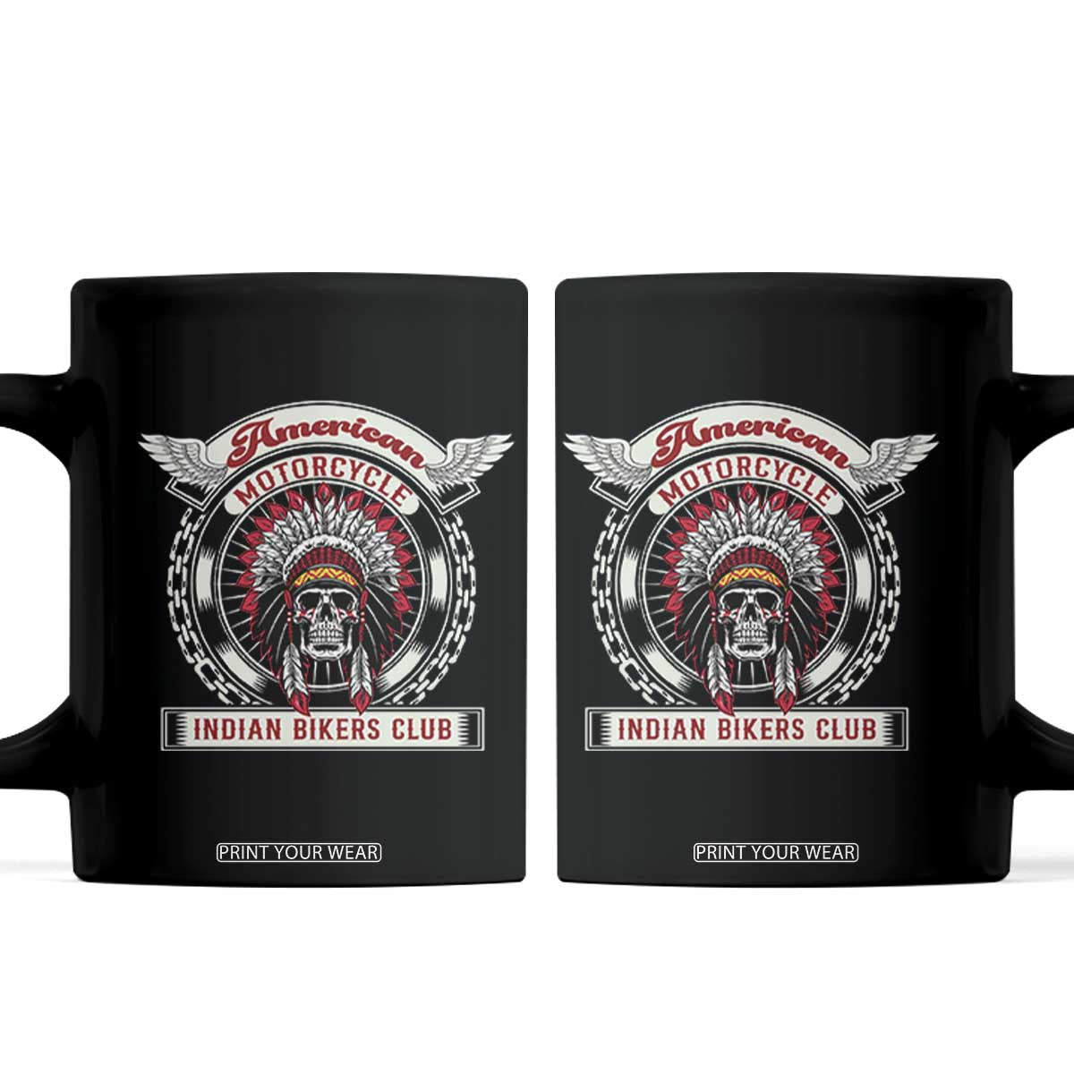 Native American Indian Chief Skull Motorcycle Headdress Coffee Mug TS14 Black Print Your Wear