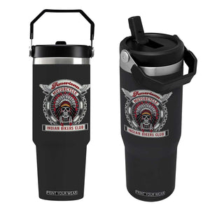 Native American Indian Chief Skull Motorcycle Headdress Flip Straw Tumbler TS14 One Size: 30 oz Black Print Your Wear