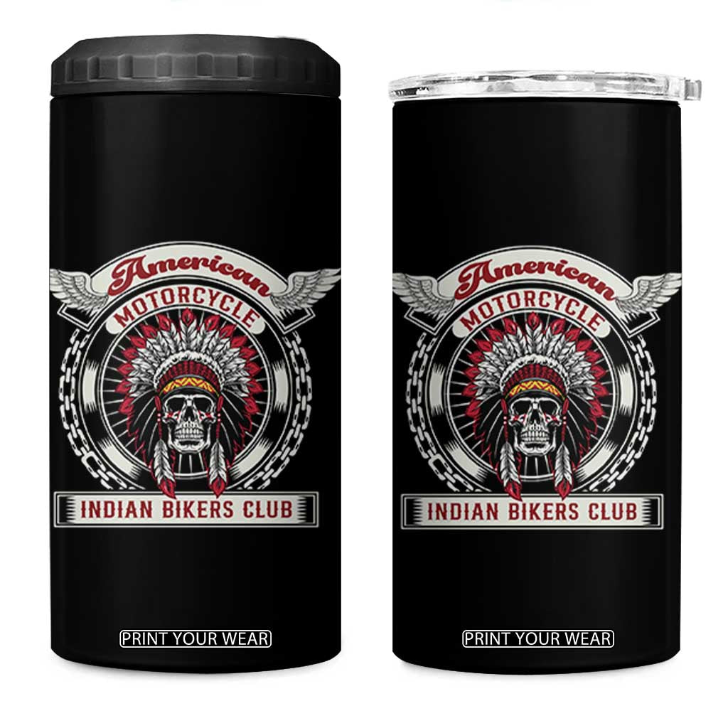 Native American Indian Chief Skull Motorcycle Headdress 4 in 1 Can Cooler Tumbler TS14 One Size: 16 oz Black Print Your Wear