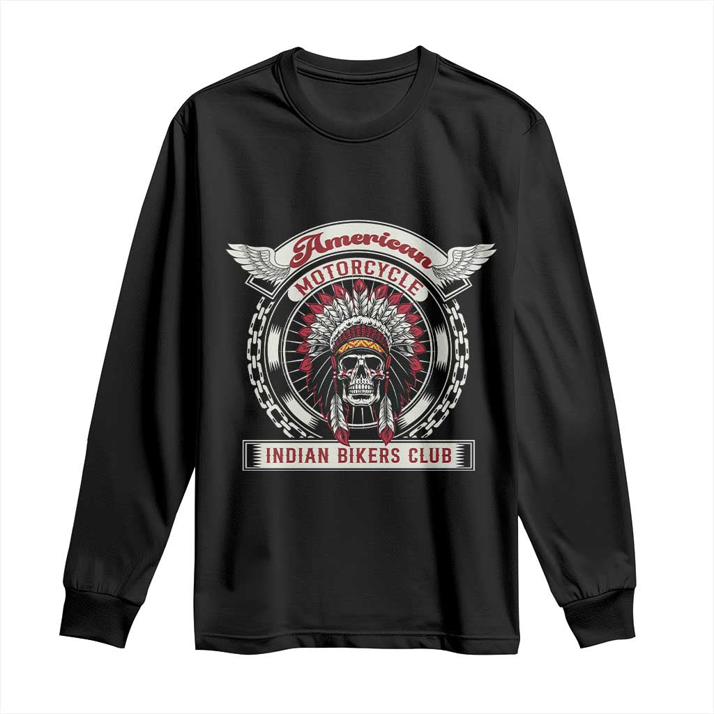 Native American Indian Chief Skull Motorcycle Headdress Long Sleeve Shirt TS14 Black Print Your Wear