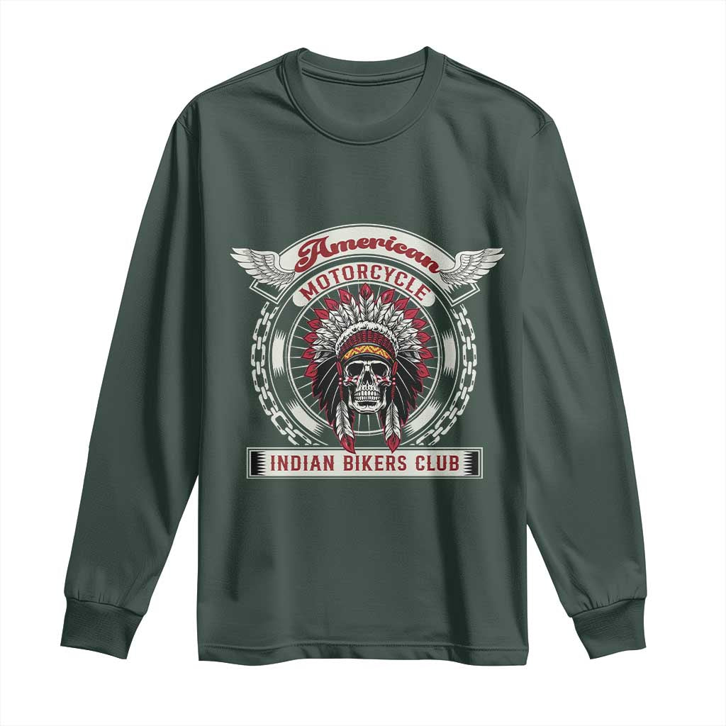 Native American Indian Chief Skull Motorcycle Headdress Long Sleeve Shirt TS14 Dark Forest Green Print Your Wear