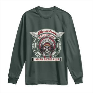 Native American Indian Chief Skull Motorcycle Headdress Long Sleeve Shirt TS14 Dark Forest Green Print Your Wear