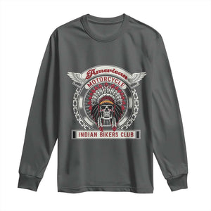 Native American Indian Chief Skull Motorcycle Headdress Long Sleeve Shirt TS14 Dark Heather Print Your Wear