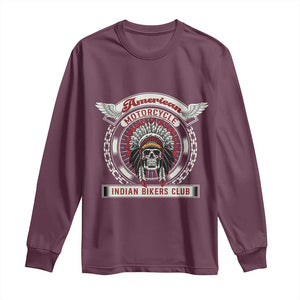 Native American Indian Chief Skull Motorcycle Headdress Long Sleeve Shirt TS14 Maroon Print Your Wear