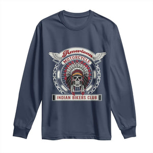 Native American Indian Chief Skull Motorcycle Headdress Long Sleeve Shirt TS14 Navy Print Your Wear