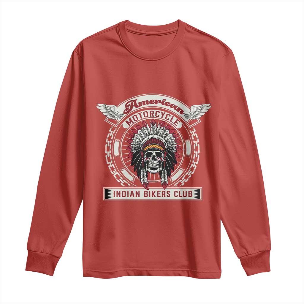 Native American Indian Chief Skull Motorcycle Headdress Long Sleeve Shirt TS14 Red Print Your Wear