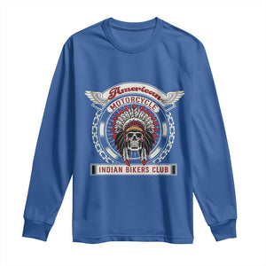 Native American Indian Chief Skull Motorcycle Headdress Long Sleeve Shirt TS14 Royal Blue Print Your Wear