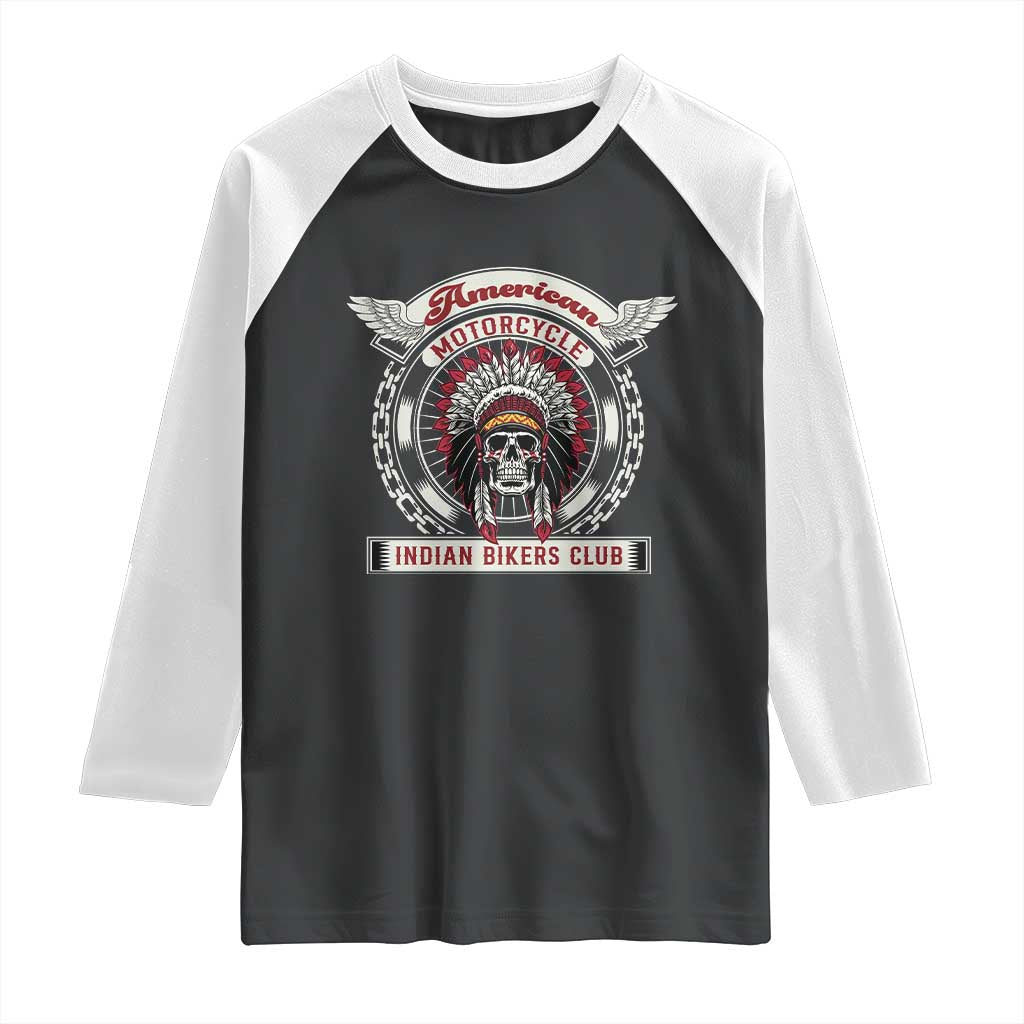 Native American Indian Chief Skull Motorcycle Headdress Raglan Shirt TS14 Black White Print Your Wear