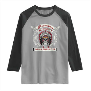 Native American Indian Chief Skull Motorcycle Headdress Raglan Shirt TS14 Sport Gray Black Print Your Wear