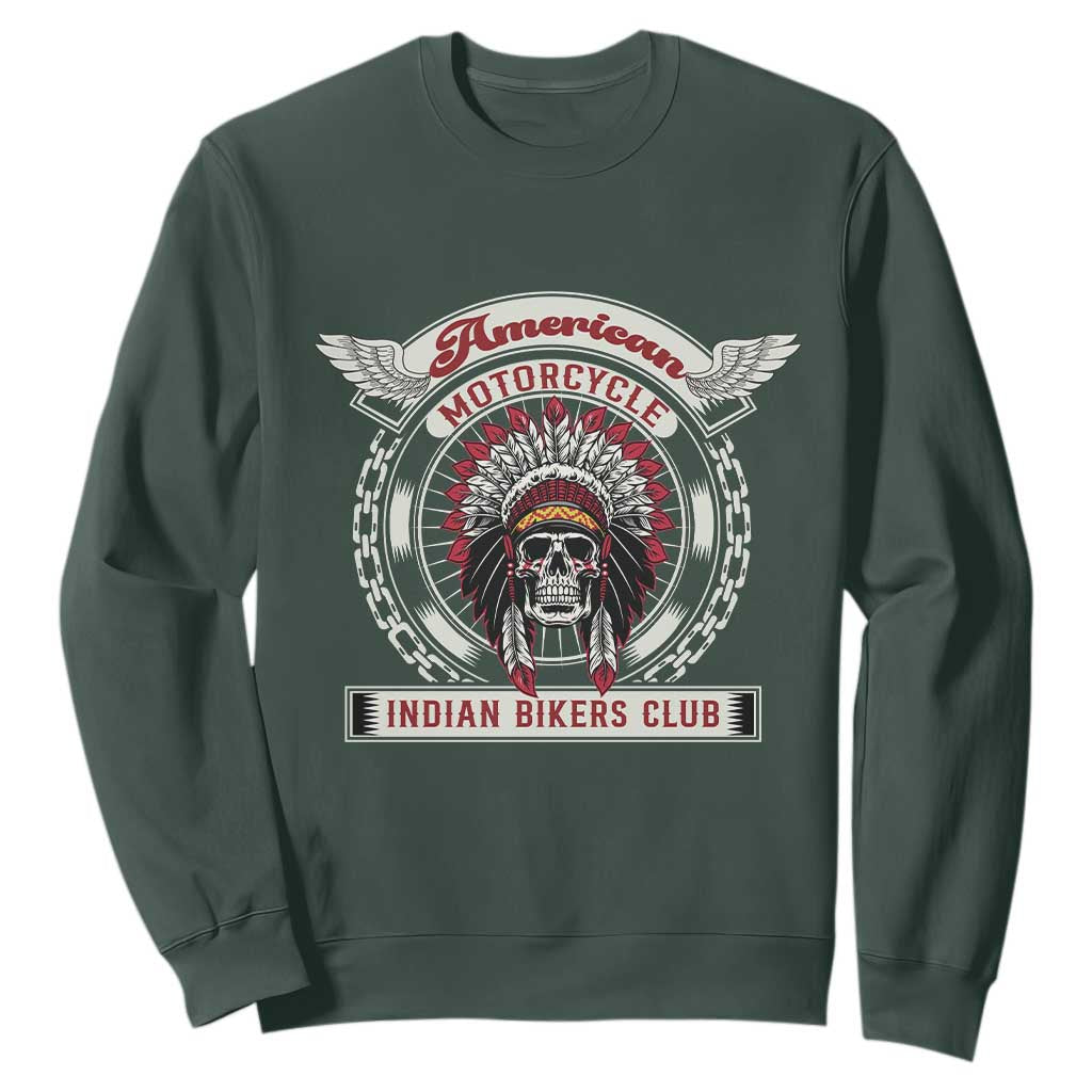 Native American Indian Chief Skull Motorcycle Headdress Sweatshirt TS14 Dark Forest Green Print Your Wear