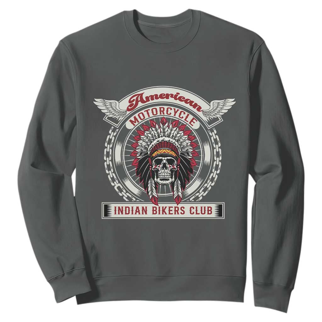 Native American Indian Chief Skull Motorcycle Headdress Sweatshirt TS14 Dark Heather Print Your Wear