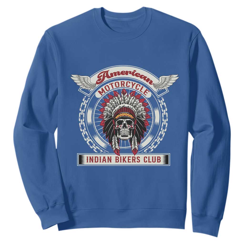 Native American Indian Chief Skull Motorcycle Headdress Sweatshirt TS14 Royal Blue Print Your Wear