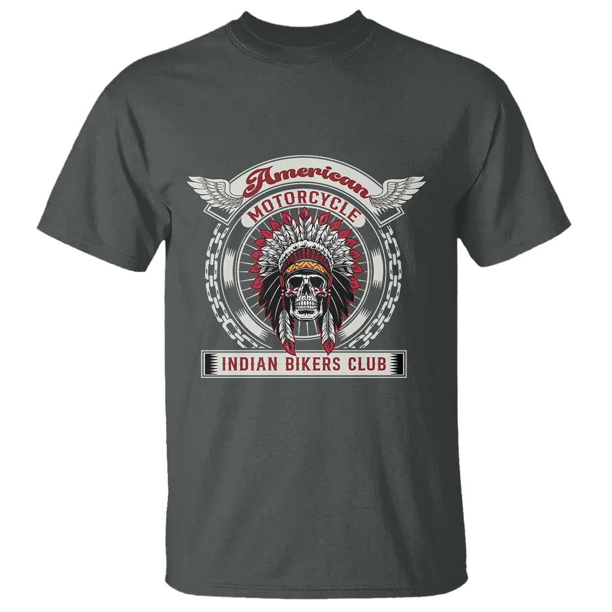 Native American Indian Chief Skull Motorcycle Headdress T Shirt TS14 Dark Heather Print Your Wear