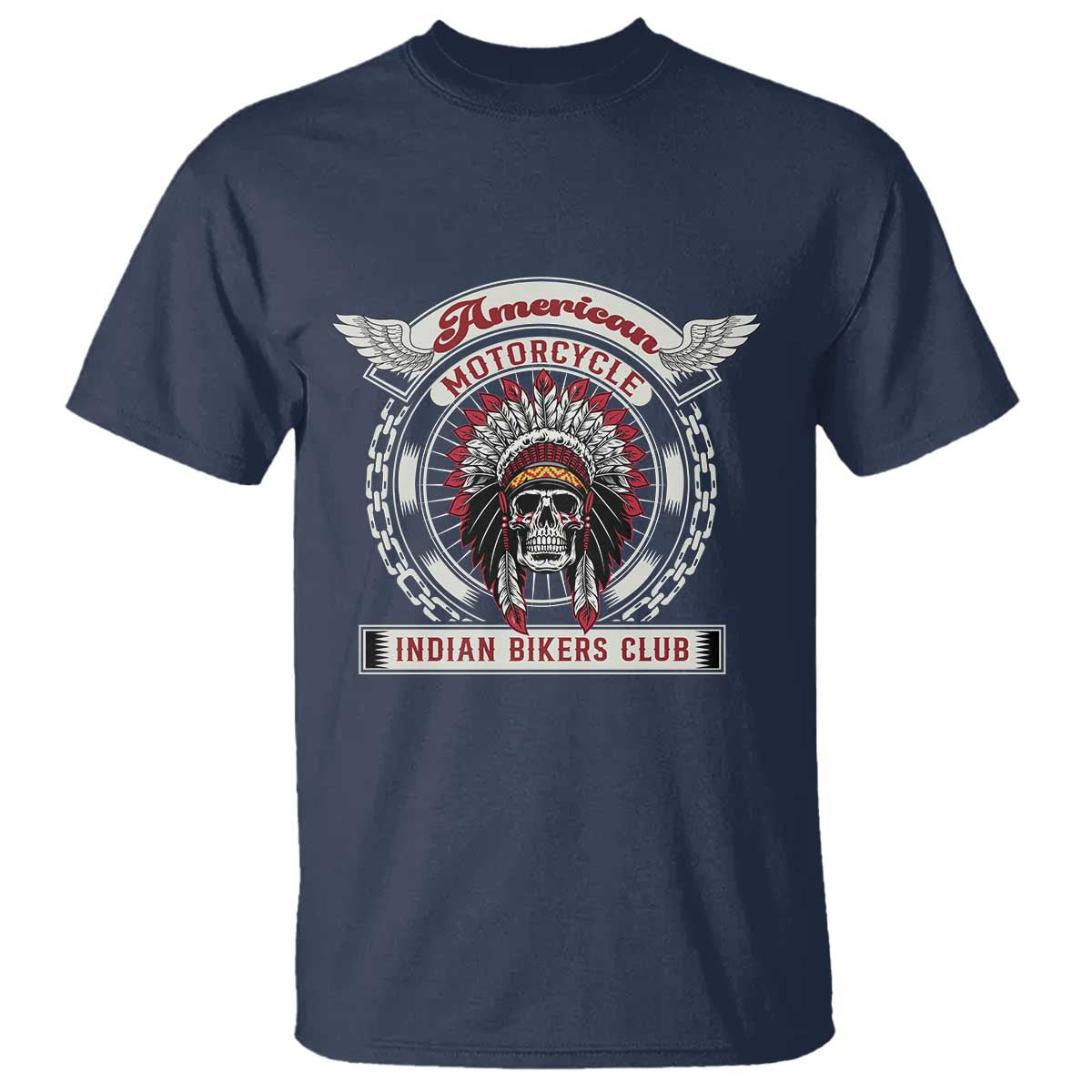 Native American Indian Chief Skull Motorcycle Headdress T Shirt TS14 Navy Print Your Wear