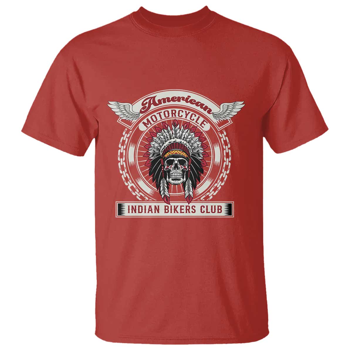 Native American Indian Chief Skull Motorcycle Headdress T Shirt TS14 Red Print Your Wear