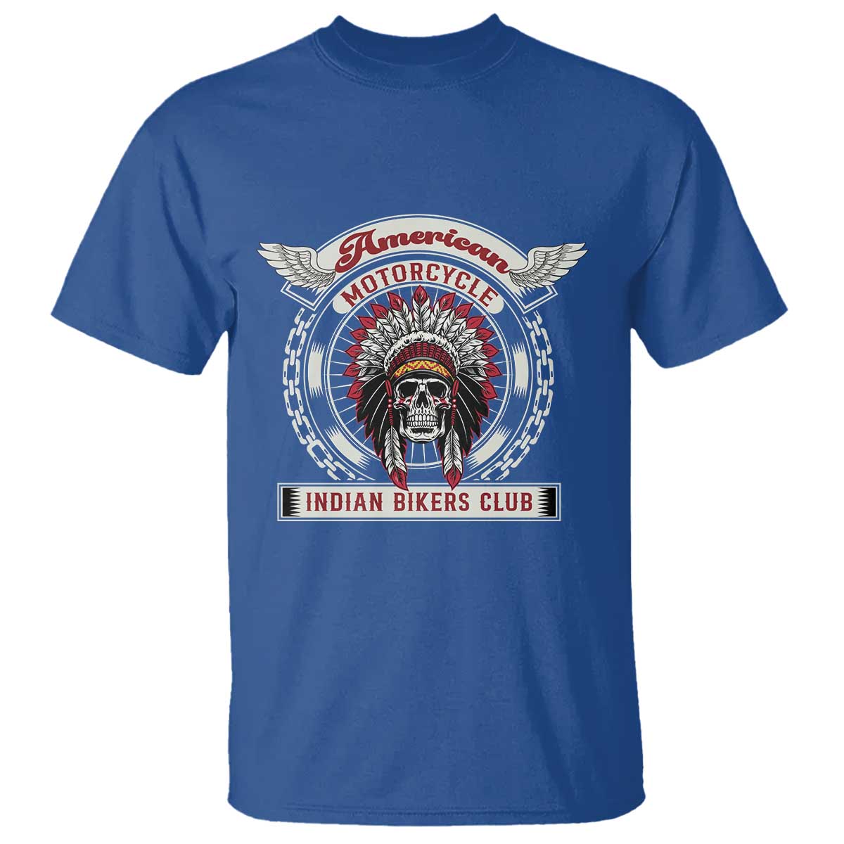 Native American Indian Chief Skull Motorcycle Headdress T Shirt TS14 Royal Blue Print Your Wear