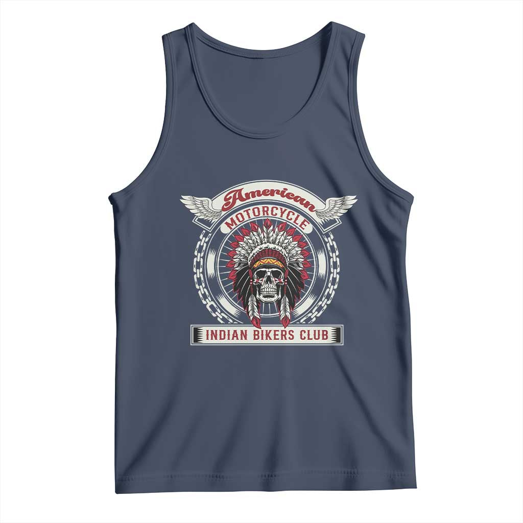 Native American Indian Chief Skull Motorcycle Headdress Tank Top TS14 Navy Print Your Wear