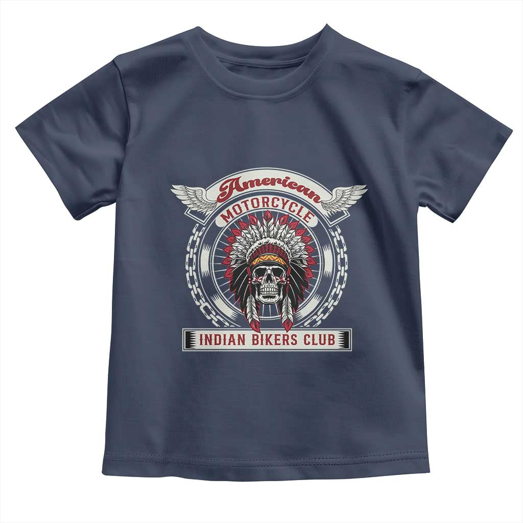 Native American Indian Chief Skull Motorcycle Headdress Toddler T Shirt TS14 Navy Print Your Wear