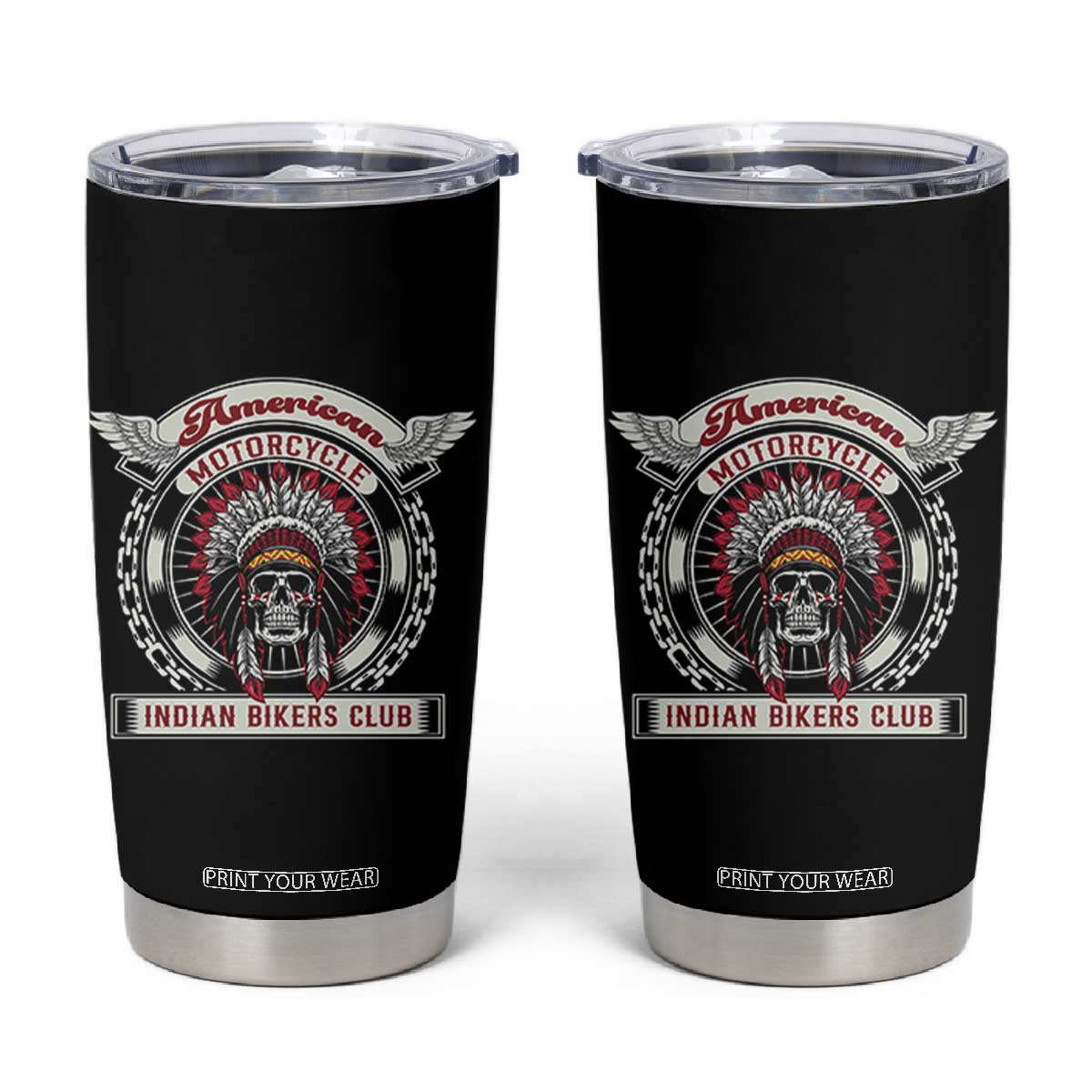 Native American Indian Chief Skull Motorcycle Headdress Tumbler Cup TS14 Black Print Your Wear