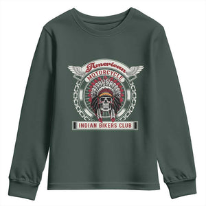 Native American Indian Chief Skull Motorcycle Headdress Youth Sweatshirt TS14 Dark Forest Green Print Your Wear